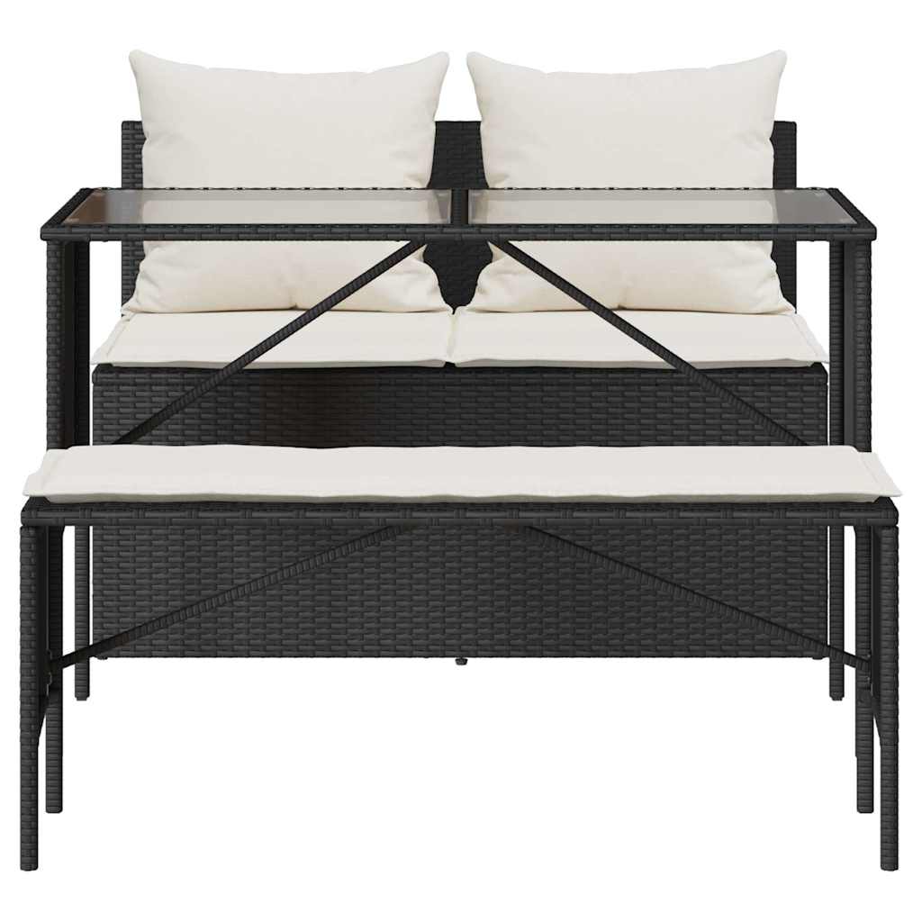 Ensemble à manger de jardin avec coussins 3 pcs Noir - XIOS