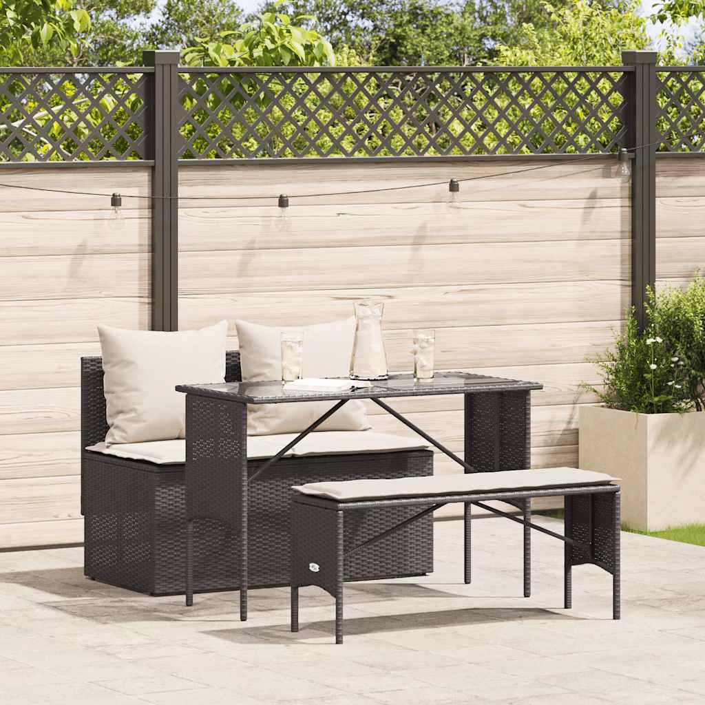 Ensemble à manger de jardin avec coussins 3 pcs Noir - XIOS