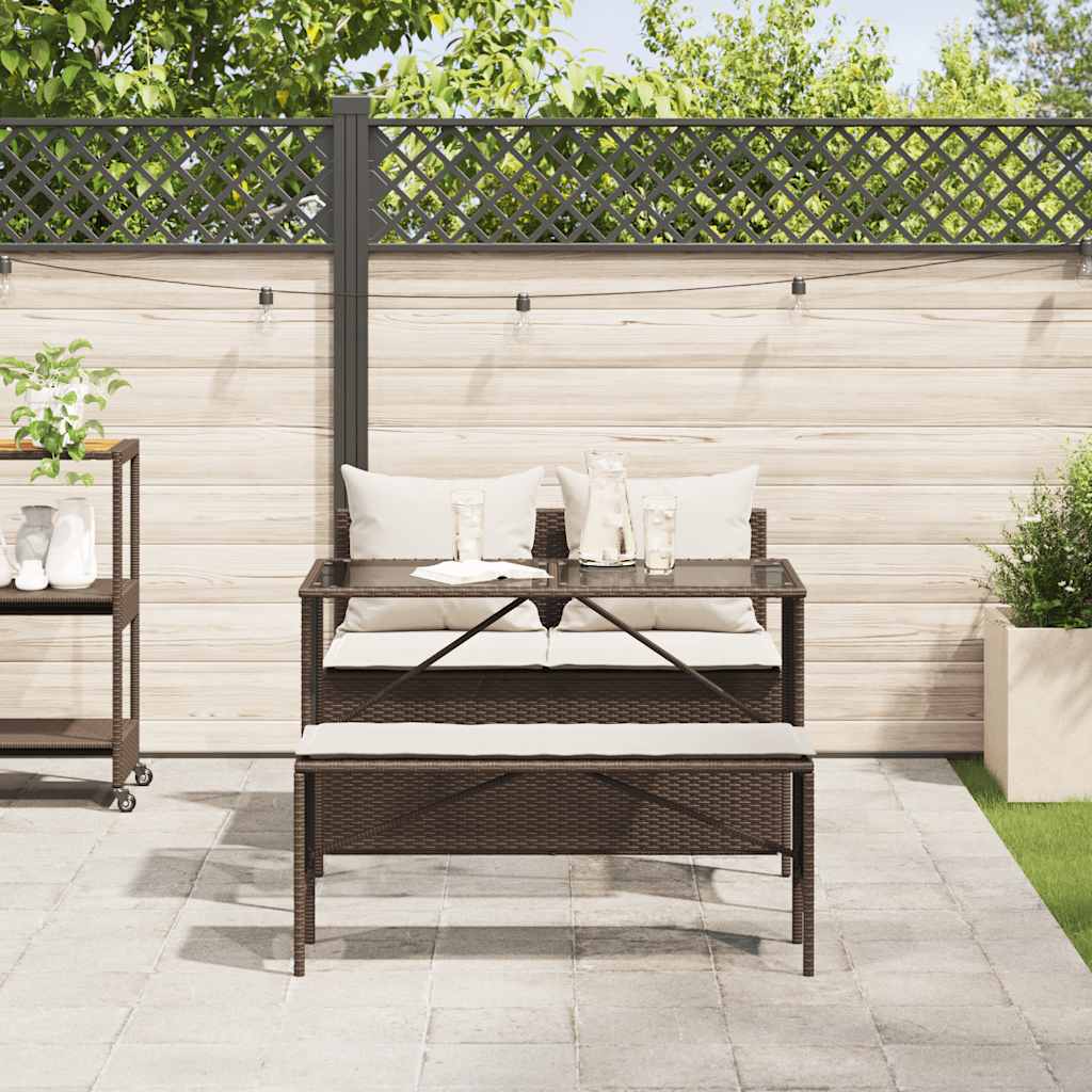 Ensemble à manger de jardin 3 pcs et coussins marron poly rotin - XIOS