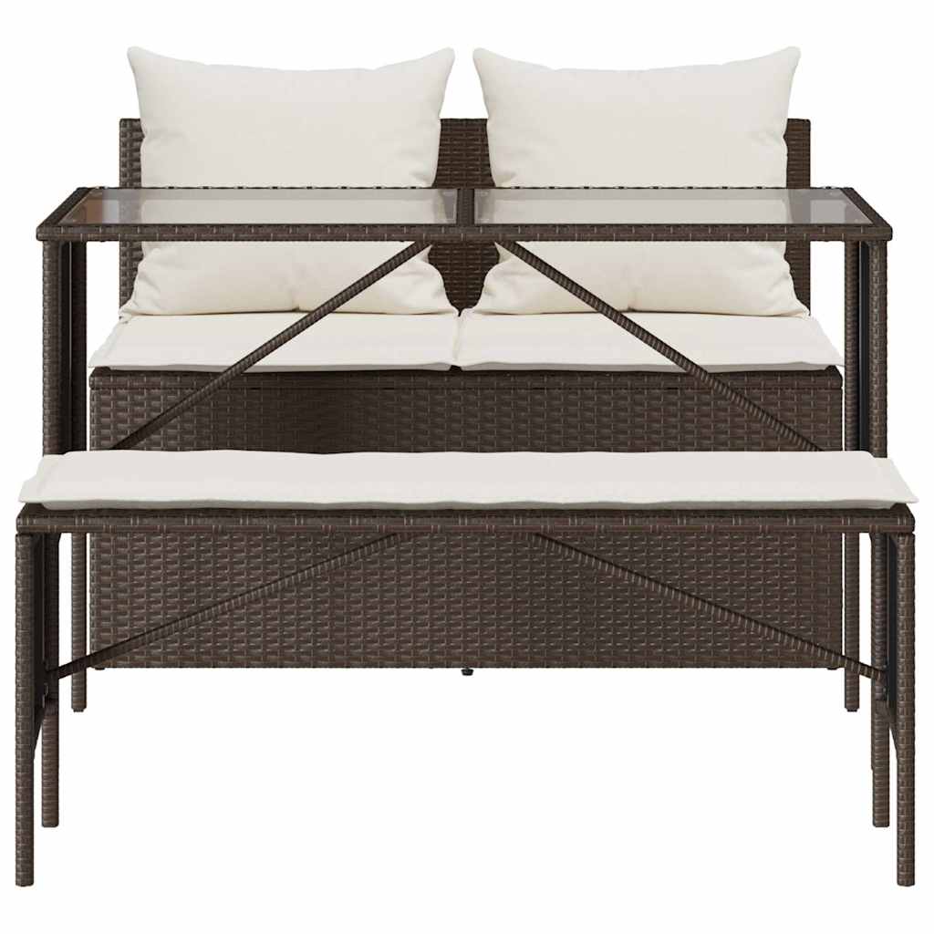 Ensemble à manger de jardin 3 pcs et coussins marron poly rotin - XIOS