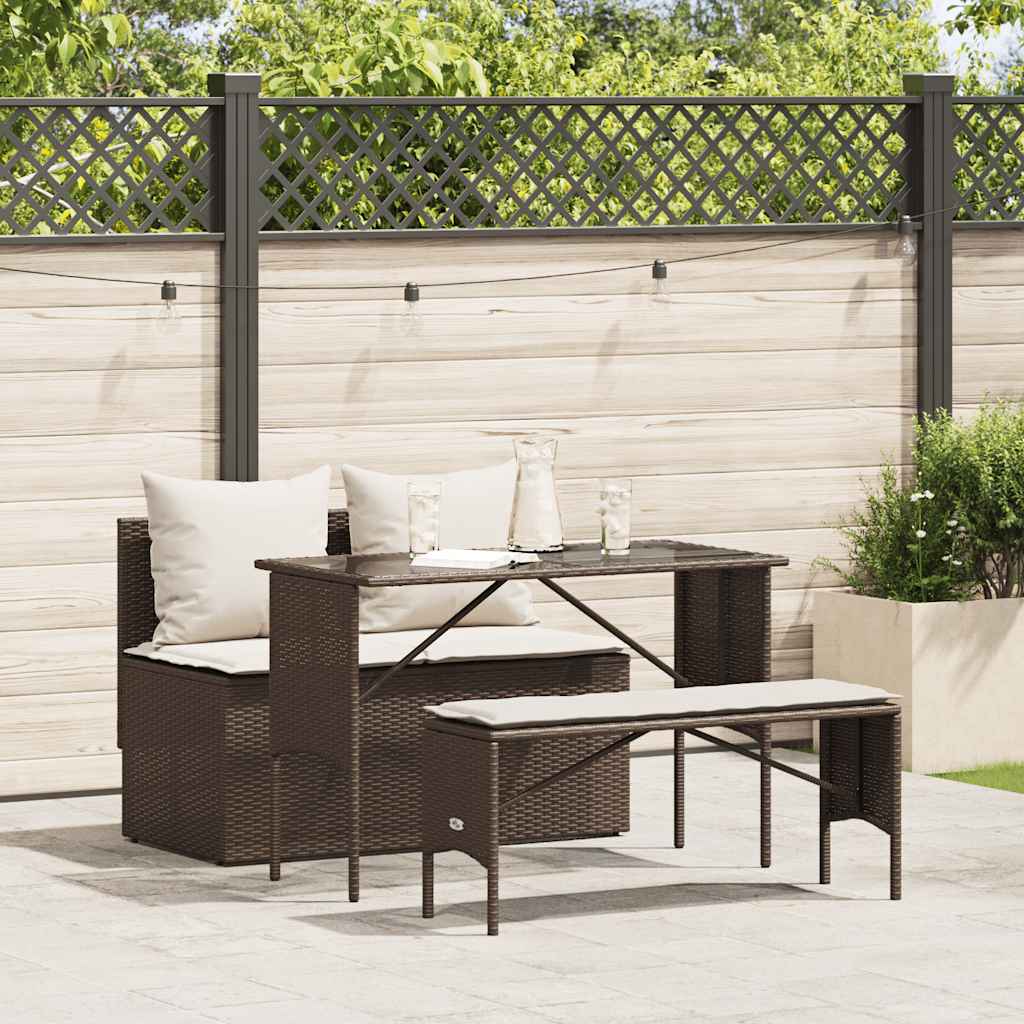 Ensemble à manger de jardin 3 pcs et coussins marron poly rotin - XIOS