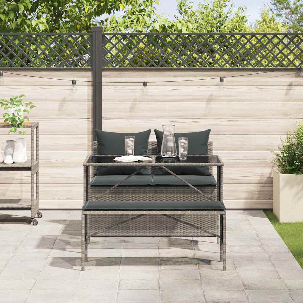 Ensemble à manger de jardin 3 pcs coussins gris résine tressée - XIOS