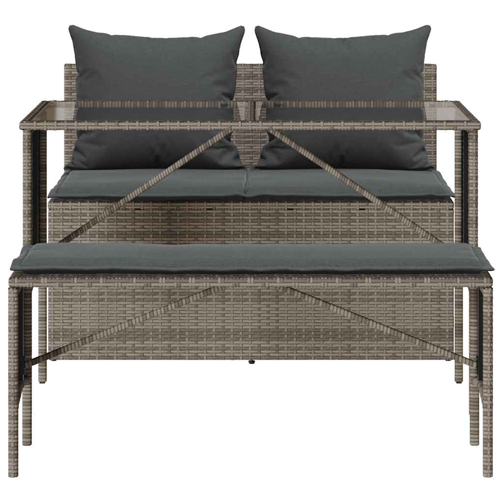 Ensemble à manger de jardin 3 pcs coussins gris résine tressée - XIOS