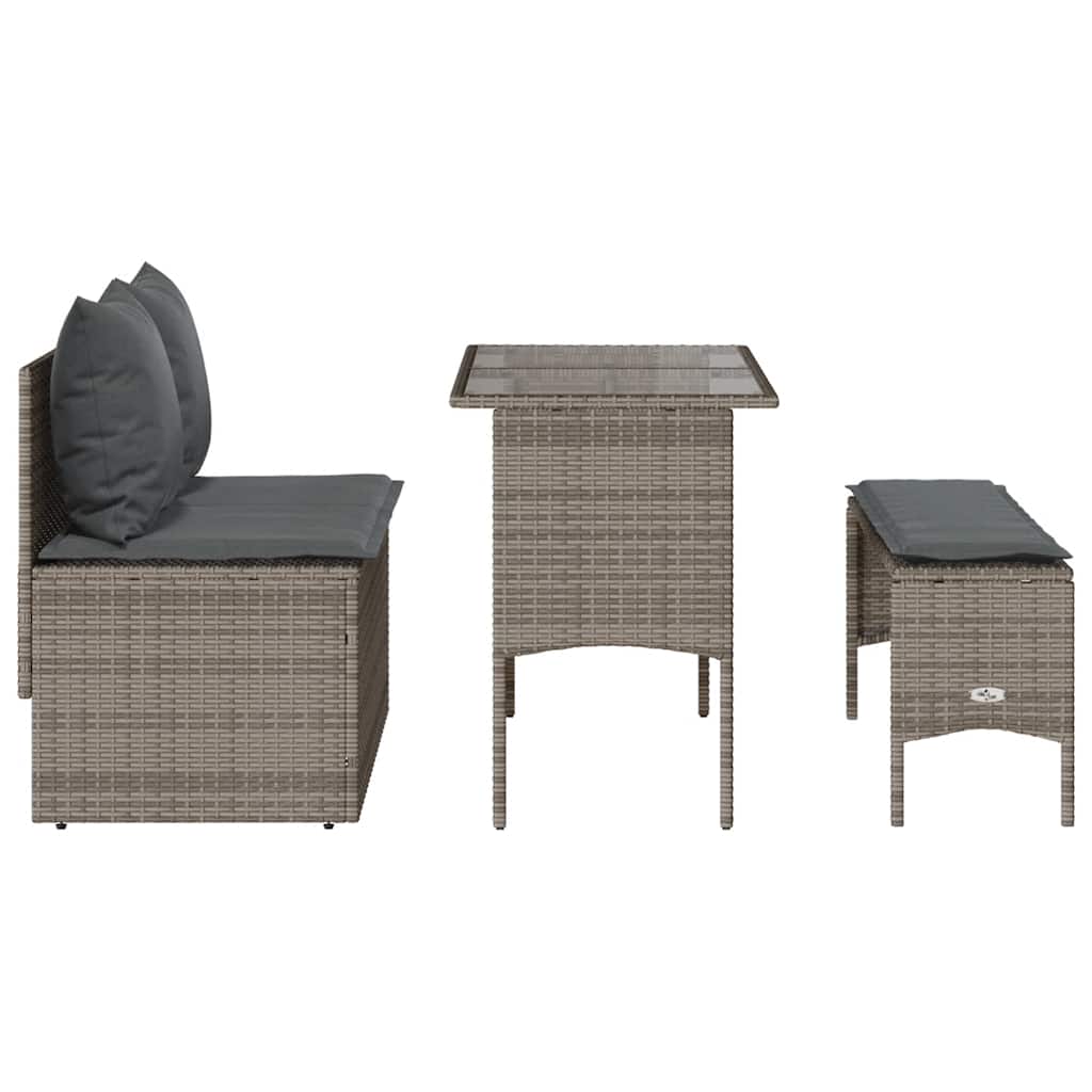 Ensemble à manger de jardin 3 pcs coussins gris résine tressée - XIOS