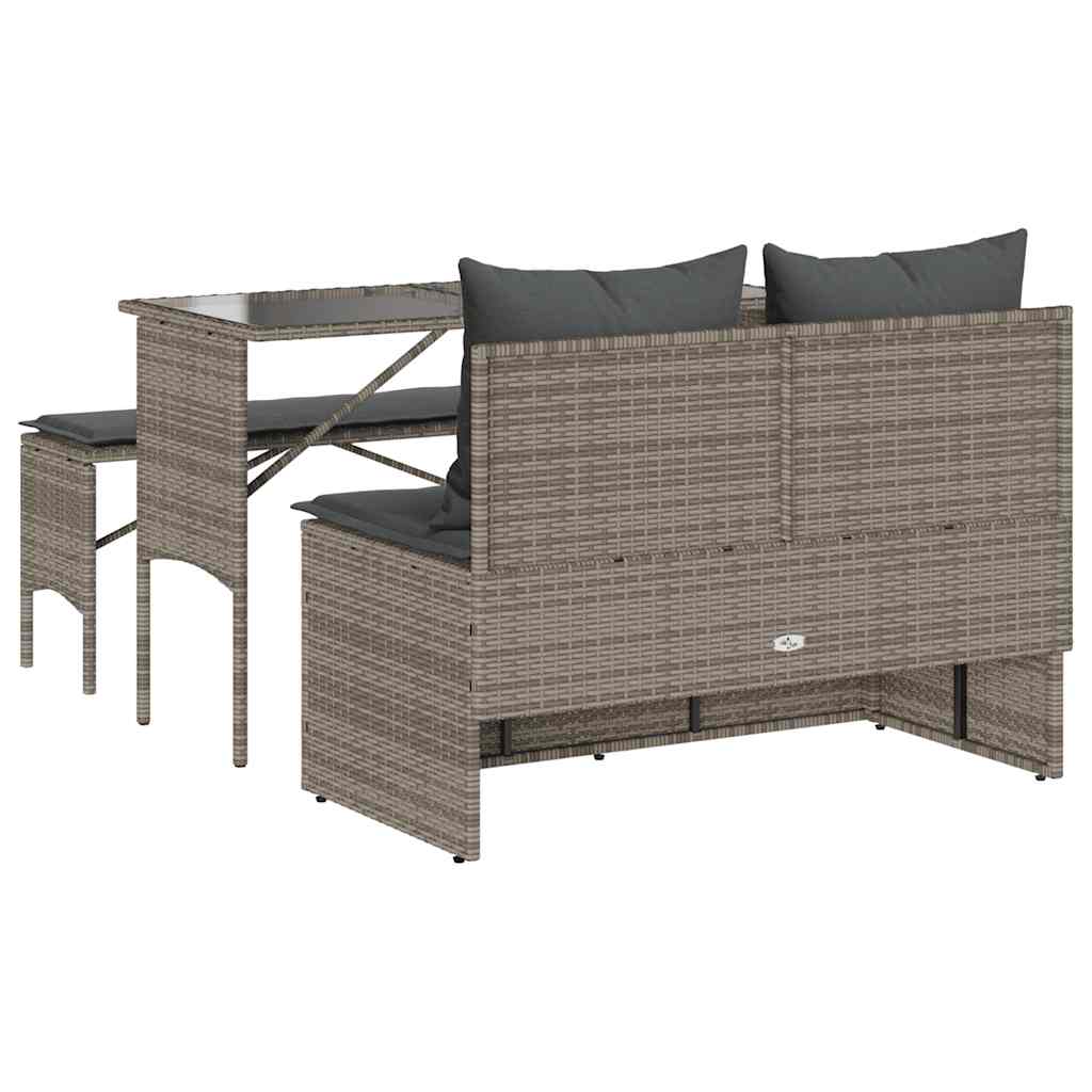Ensemble à manger de jardin 3 pcs coussins gris résine tressée - XIOS