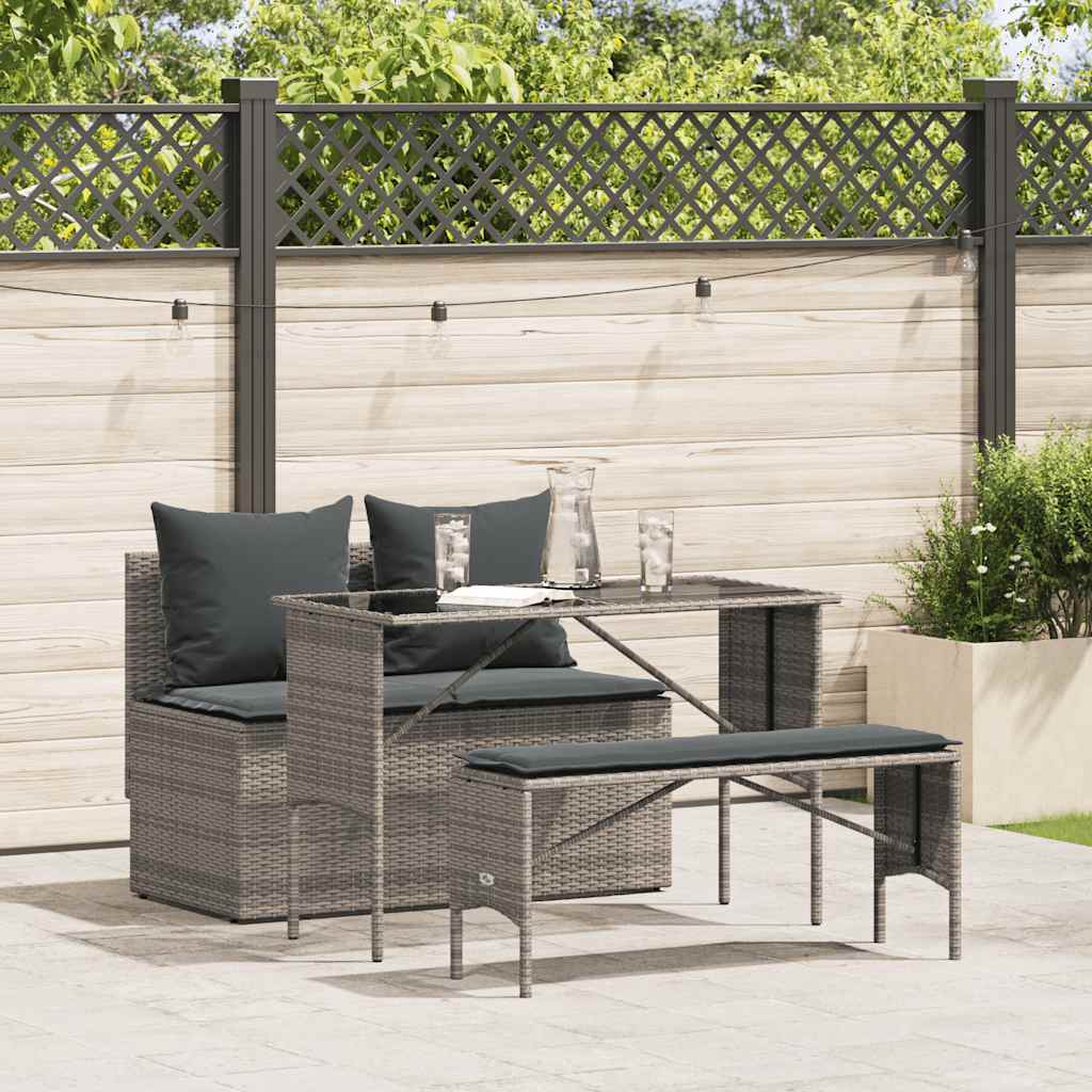 Ensemble à manger de jardin 3 pcs coussins gris résine tressée - XIOS