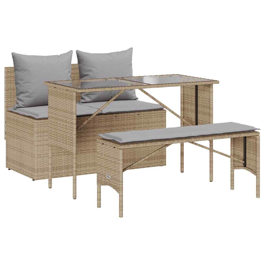Ensemble à manger de jardin et coussins 3 pcs Beige poly rotin - XIOS