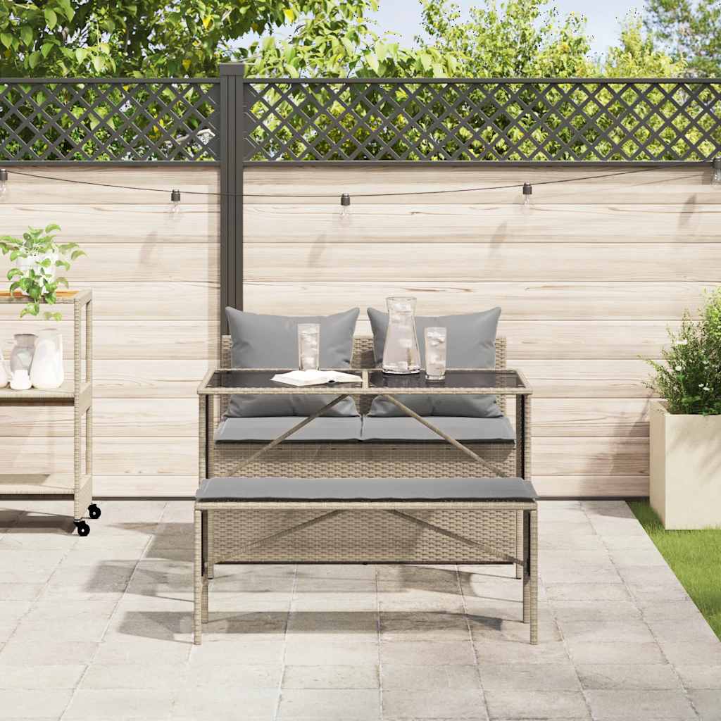 Ensemble à manger de jardin et coussins 3 pcs Beige poly rotin - XIOS