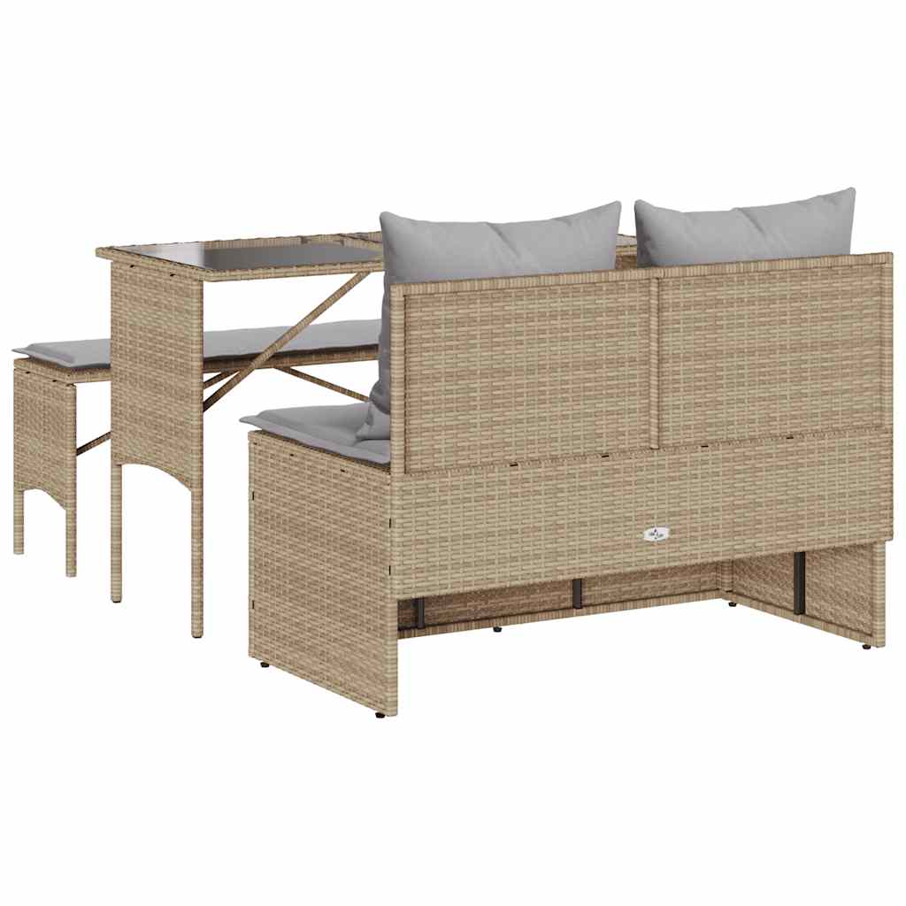 Ensemble à manger de jardin et coussins 3 pcs Beige poly rotin - XIOS