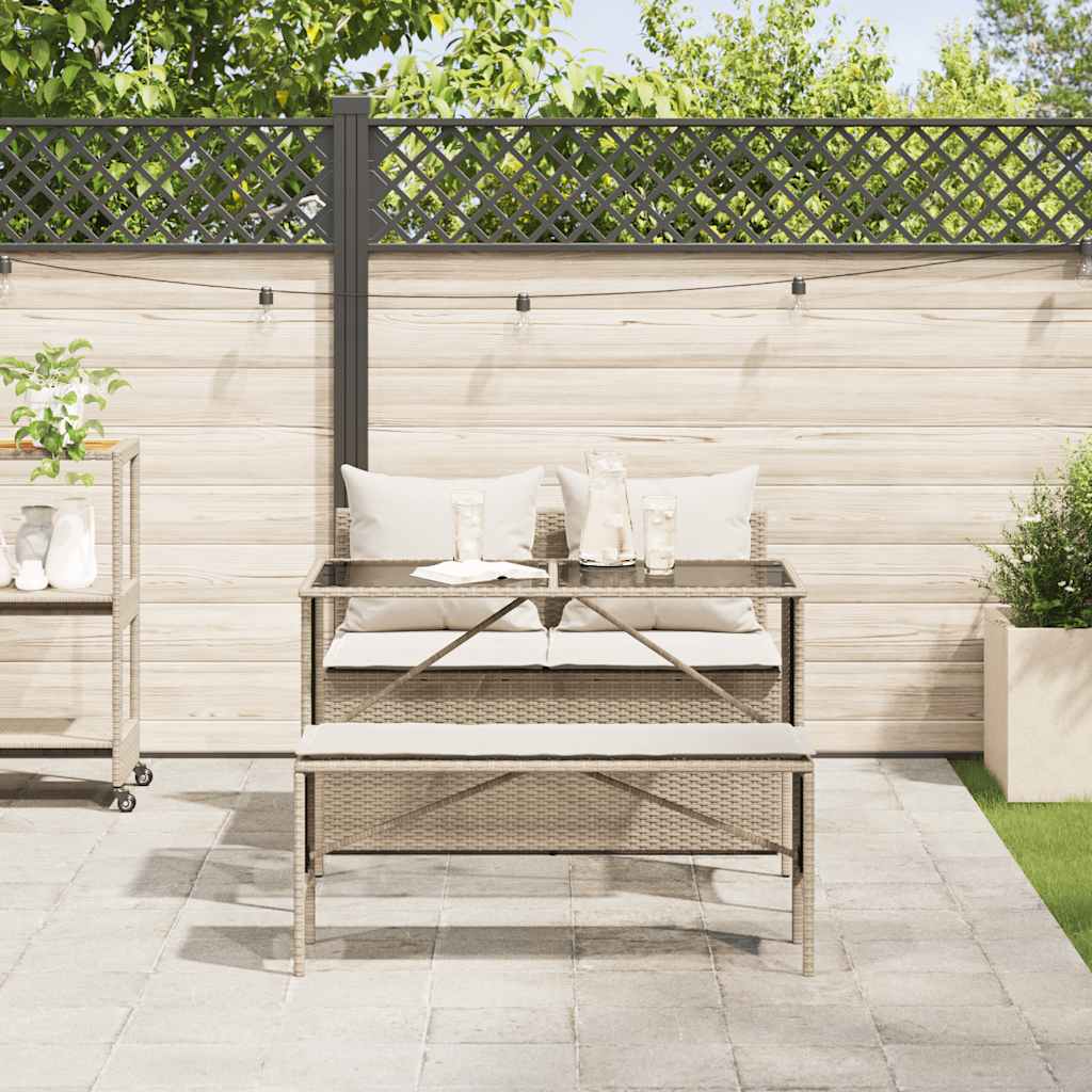 Ensemble à manger de jardin et coussins 3 pcs Beige poly rotin - XIOS