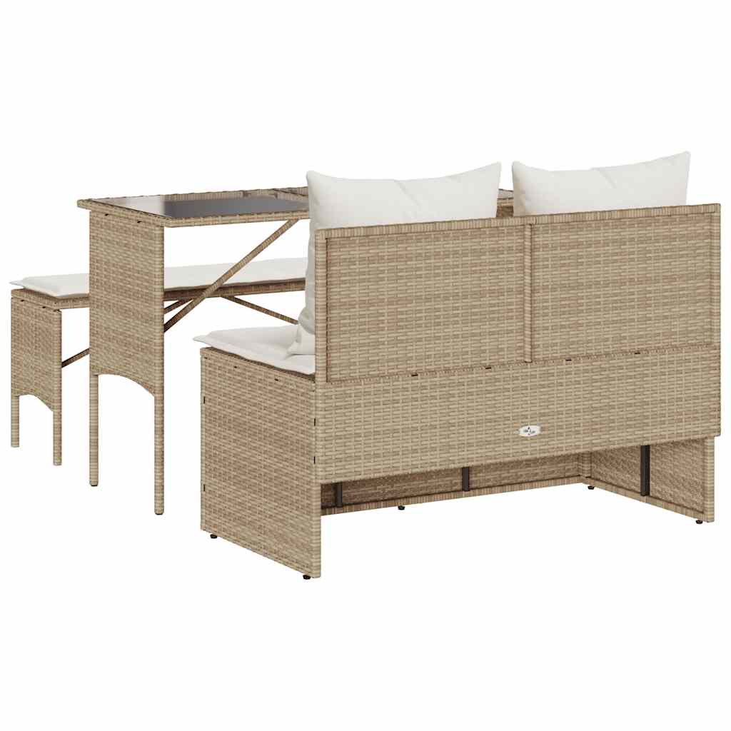 Ensemble à manger de jardin et coussins 3 pcs Beige poly rotin - XIOS