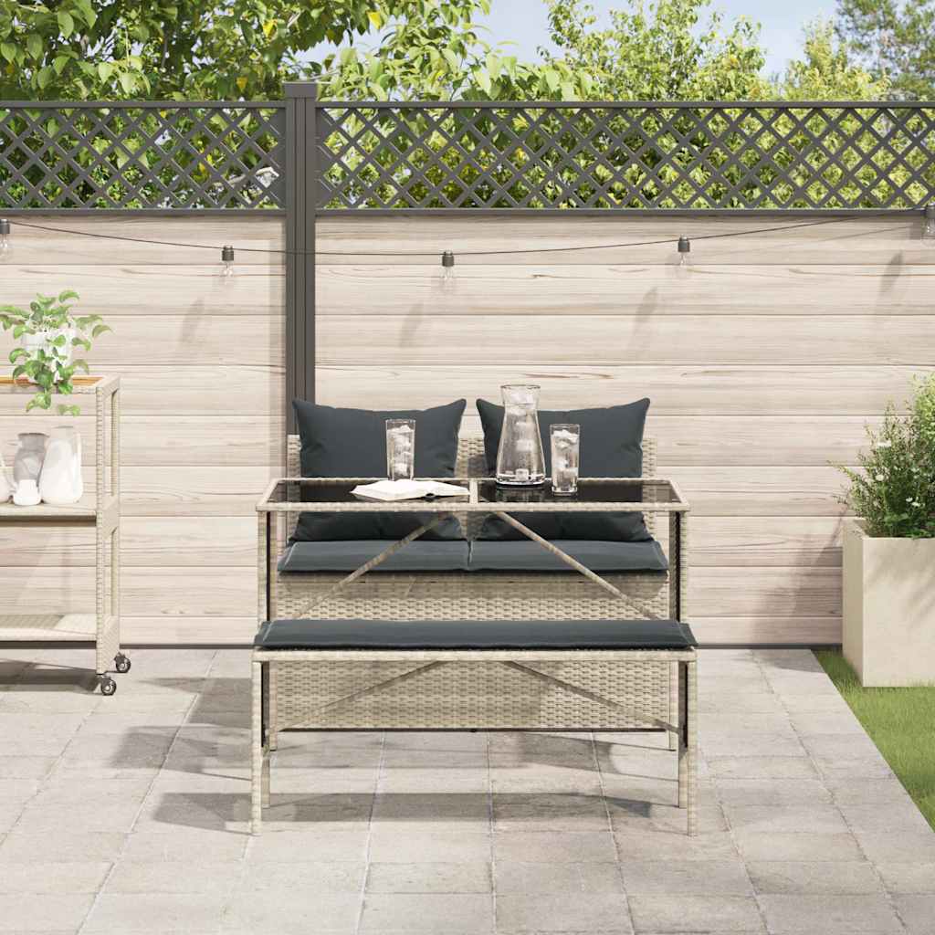 Ensemble à manger de jardin 3pcs coussins gris clair poly rotin - XIOS
