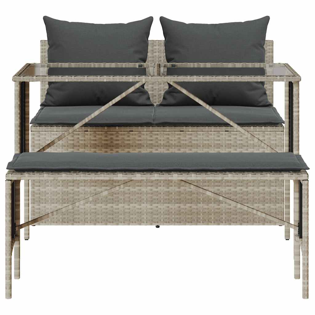 Ensemble à manger de jardin 3pcs coussins gris clair poly rotin - XIOS