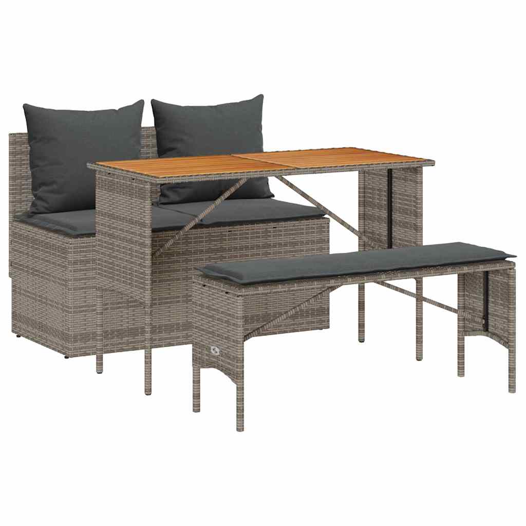 Ensemble de salle à manger de jardin 3 pcs avec coussins gris résine tressée - XIOS