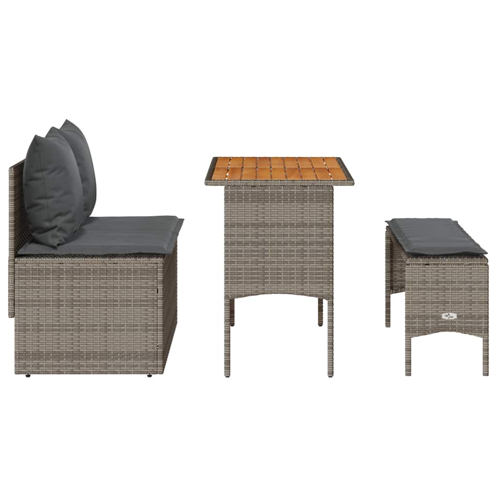 Ensemble de salle à manger de jardin 3 pcs avec coussins gris résine tressée - XIOS