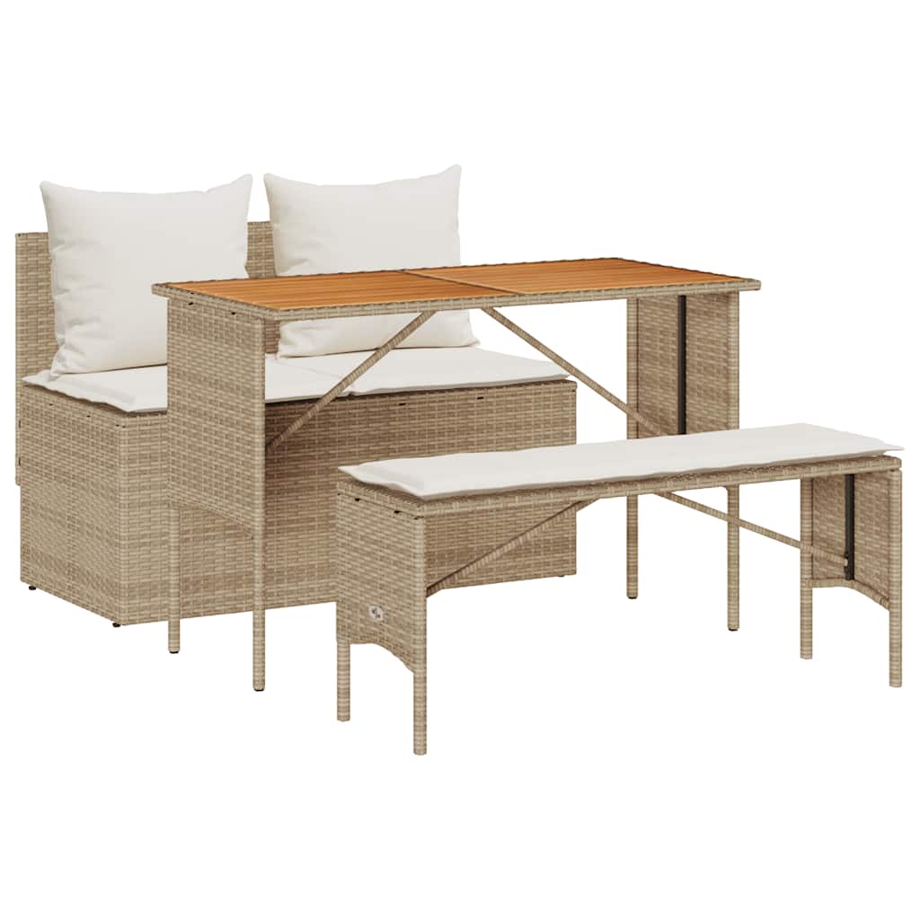 Ensemble de salle à manger de jardin 3 pcs avec coussins beige résine tressée - XIOS