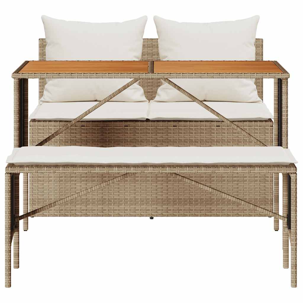 Ensemble de salle à manger de jardin 3 pcs avec coussins beige résine tressée - XIOS