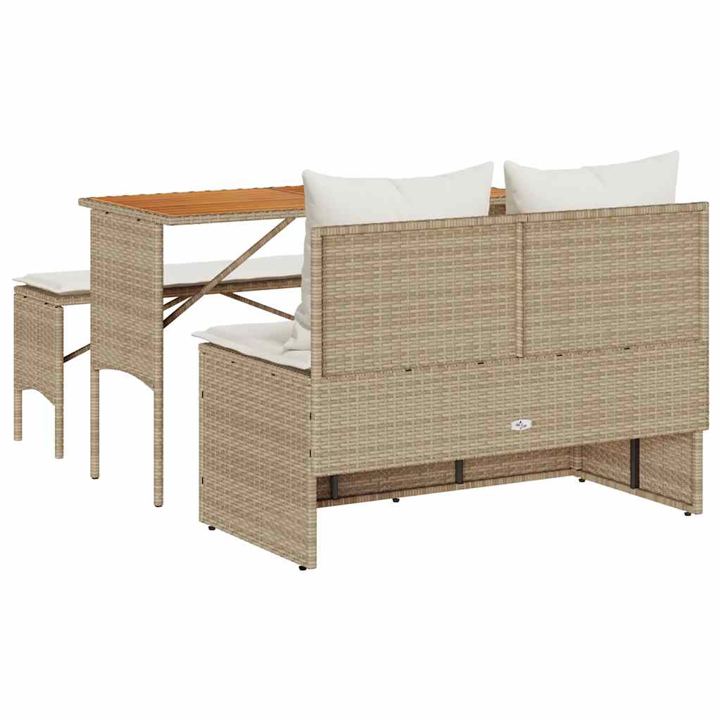 Ensemble de salle à manger de jardin 3 pcs avec coussins beige résine tressée - XIOS