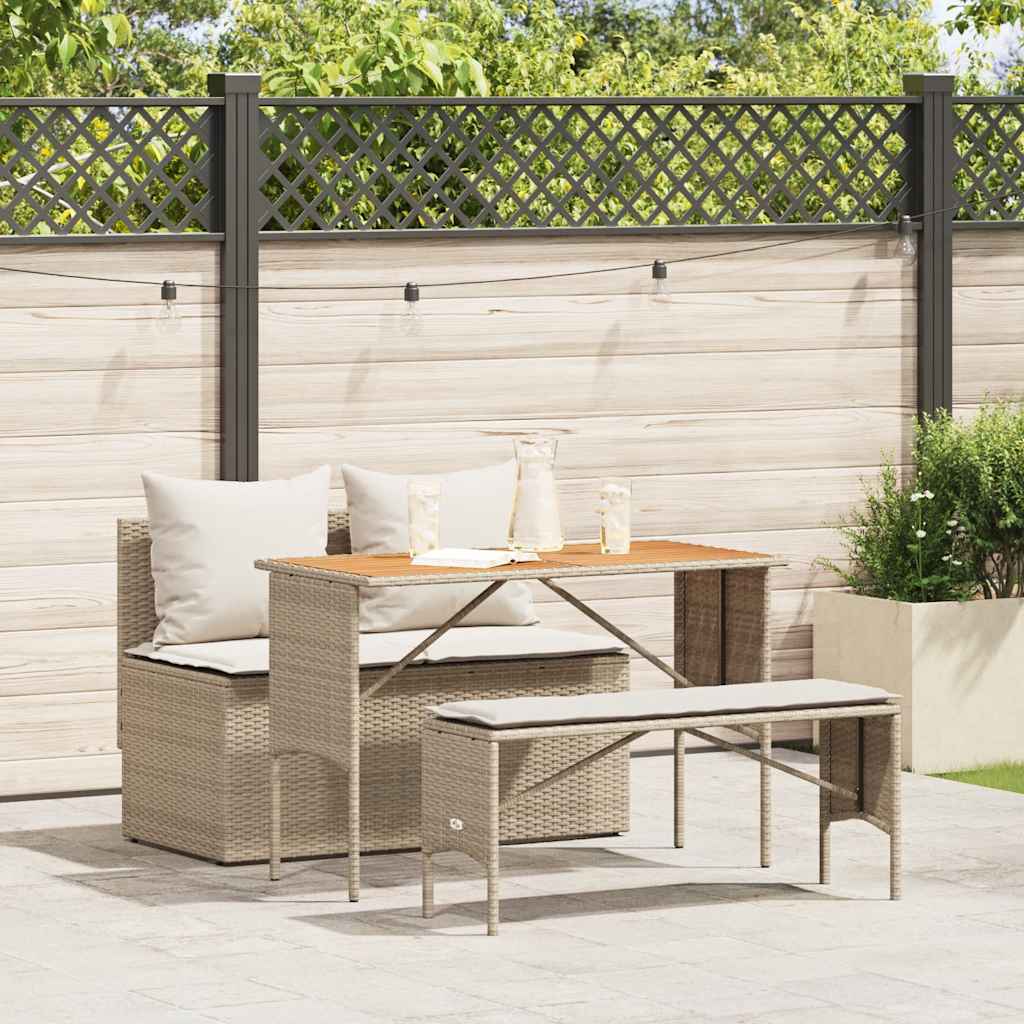 Ensemble de salle à manger de jardin 3 pcs avec coussins beige résine tressée - XIOS