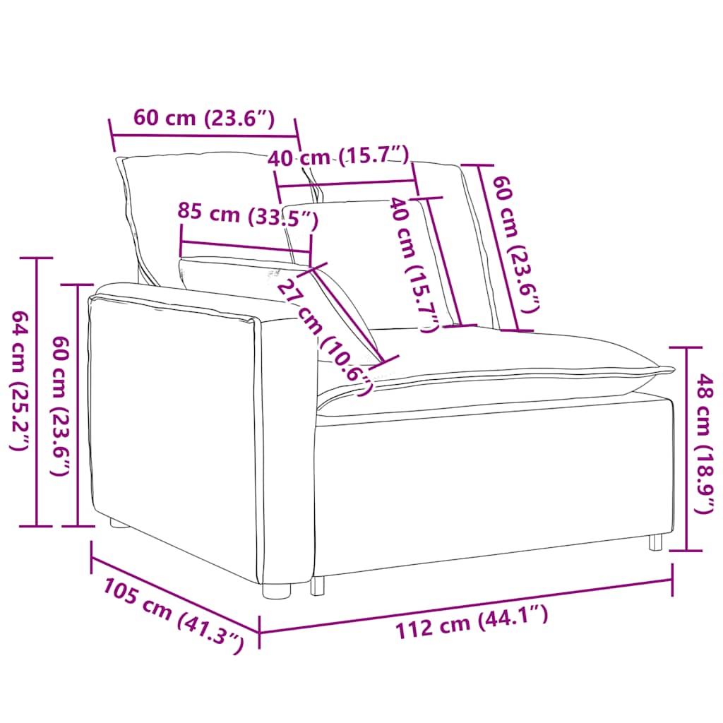 Module d'extrémité d'accoudoir de canapé modulaire avec coussins crème 100 cm - XIOS