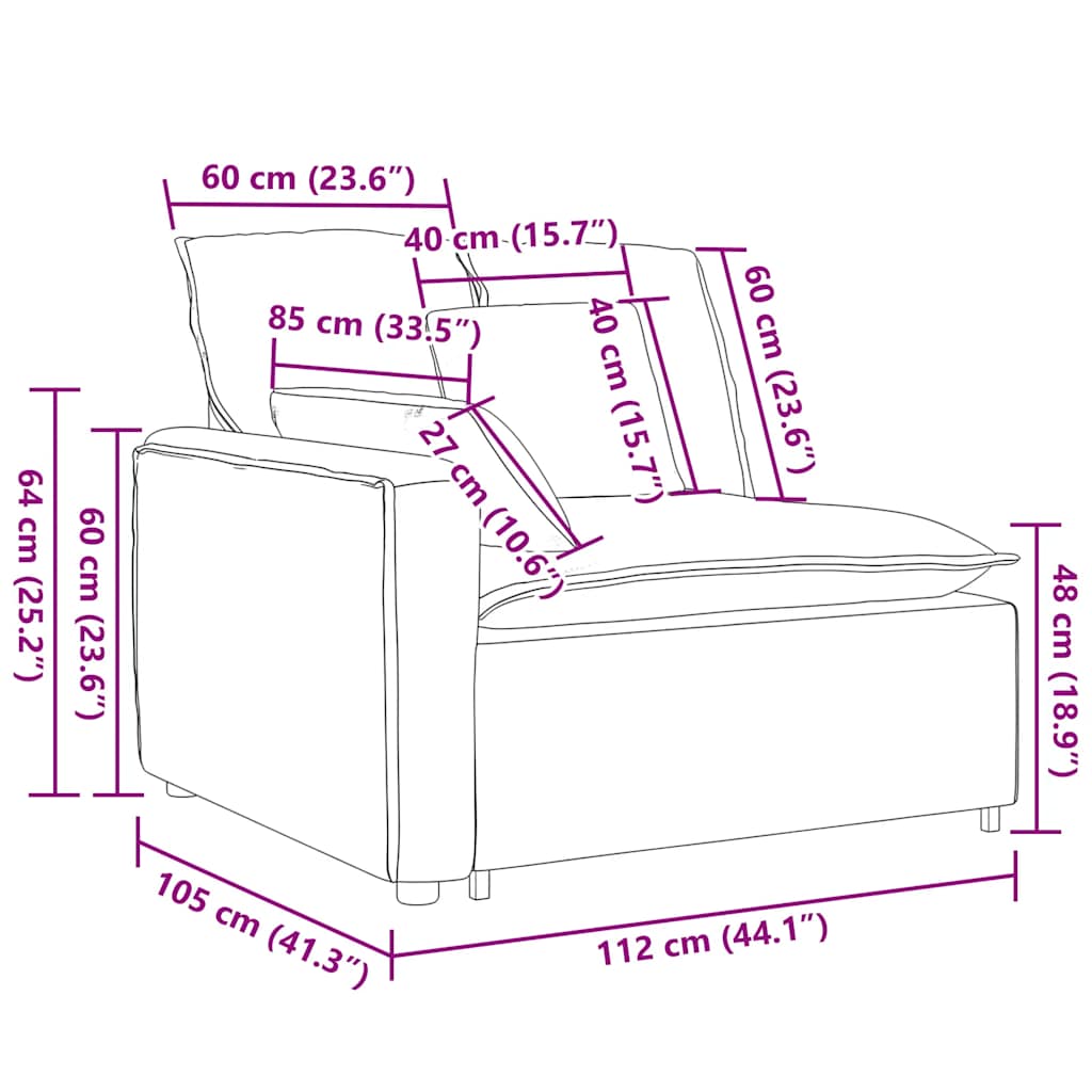 Module d'extrémité d'accoudoir de canapé modulaire avec coussins gris clair 100 cm - XIOS