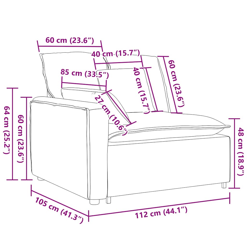 Module d'extrémité d'accoudoir de canapé modulaire avec coussins rouge orangé 100 cm - XIOS