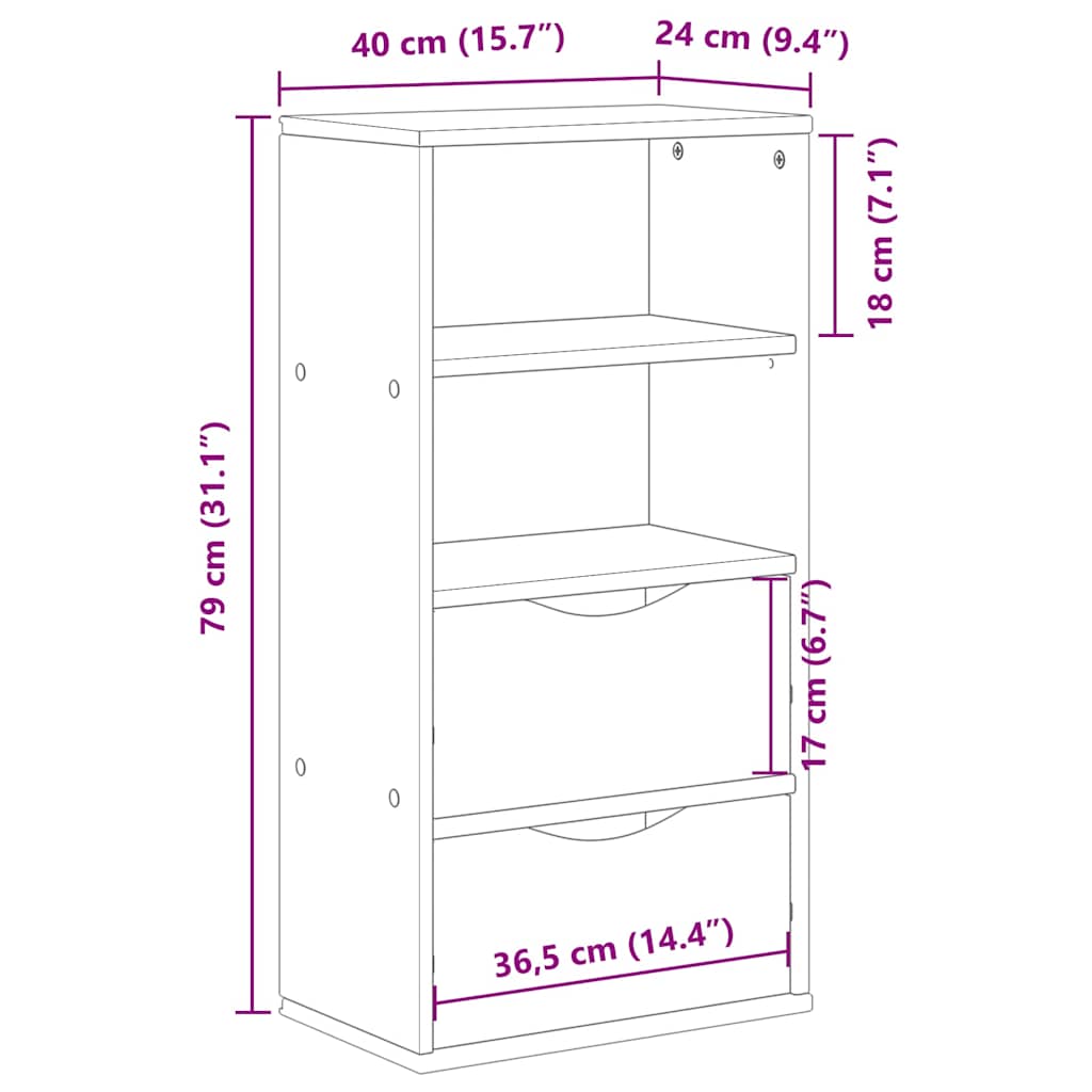 Armoire latérale avec tiroirs ODDA 40x24x79 cm bois massif pin - XIOS