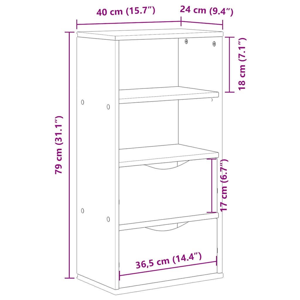 Armoire latérale tiroirs ODDA blanc 40x24x79 cm bois massif pin - XIOS
