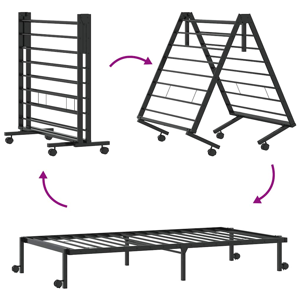 Cadre de lit sans matelas pliable noir 80x200 cm acier - XIOS