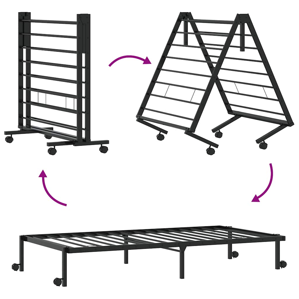 Cadre de lit sans matelas pliable noir 107x203 cm acier - XIOS