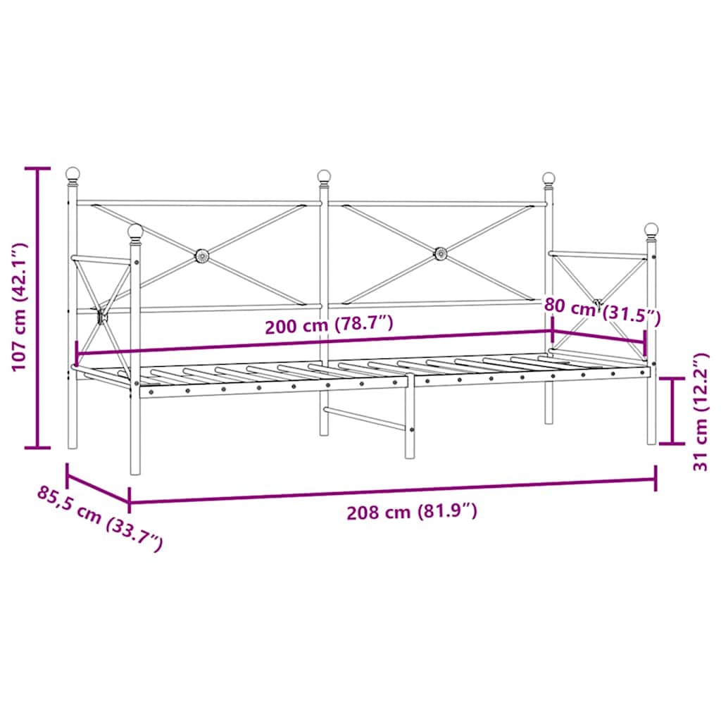 Lit de repos sans matelas noir 80x200 cm acier - XIOS