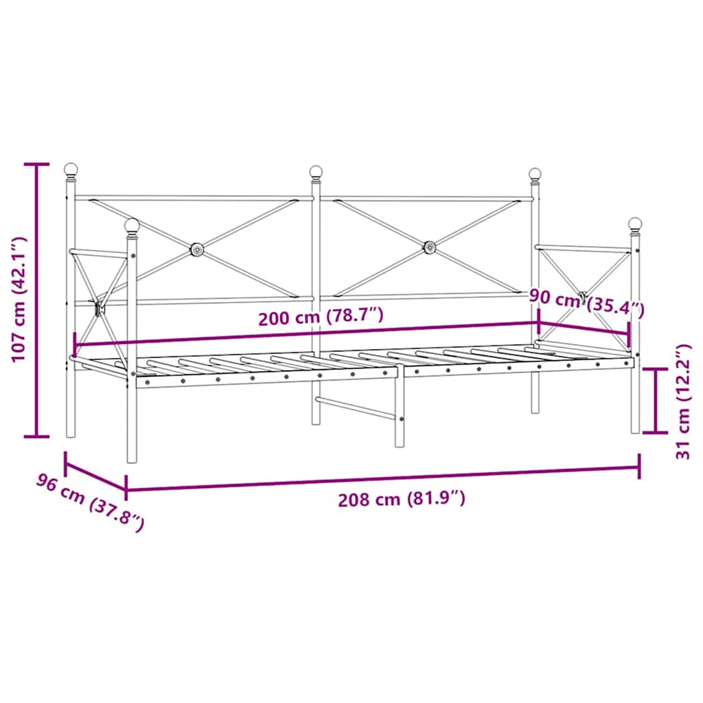 Lit de repos sans matelas noir 90x200 cm acier - XIOS