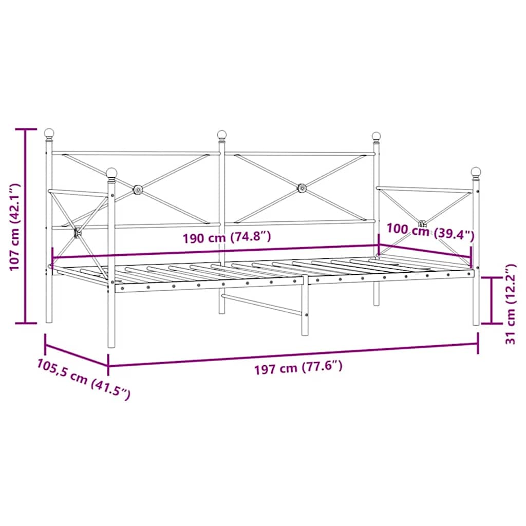 Lit de jour sans matelas noir 100x190 cm acier - XIOS