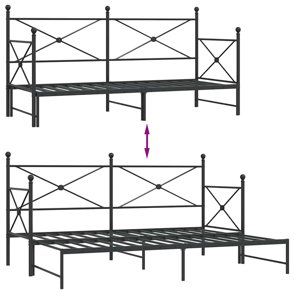 Lit de jour avec gigogne sans matelas noir 90x200 cm acier - XIOS