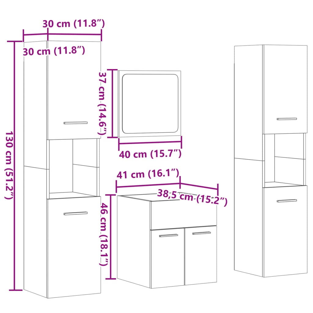 Ensemble de meubles de salle de bain 4 pcs gris béton
