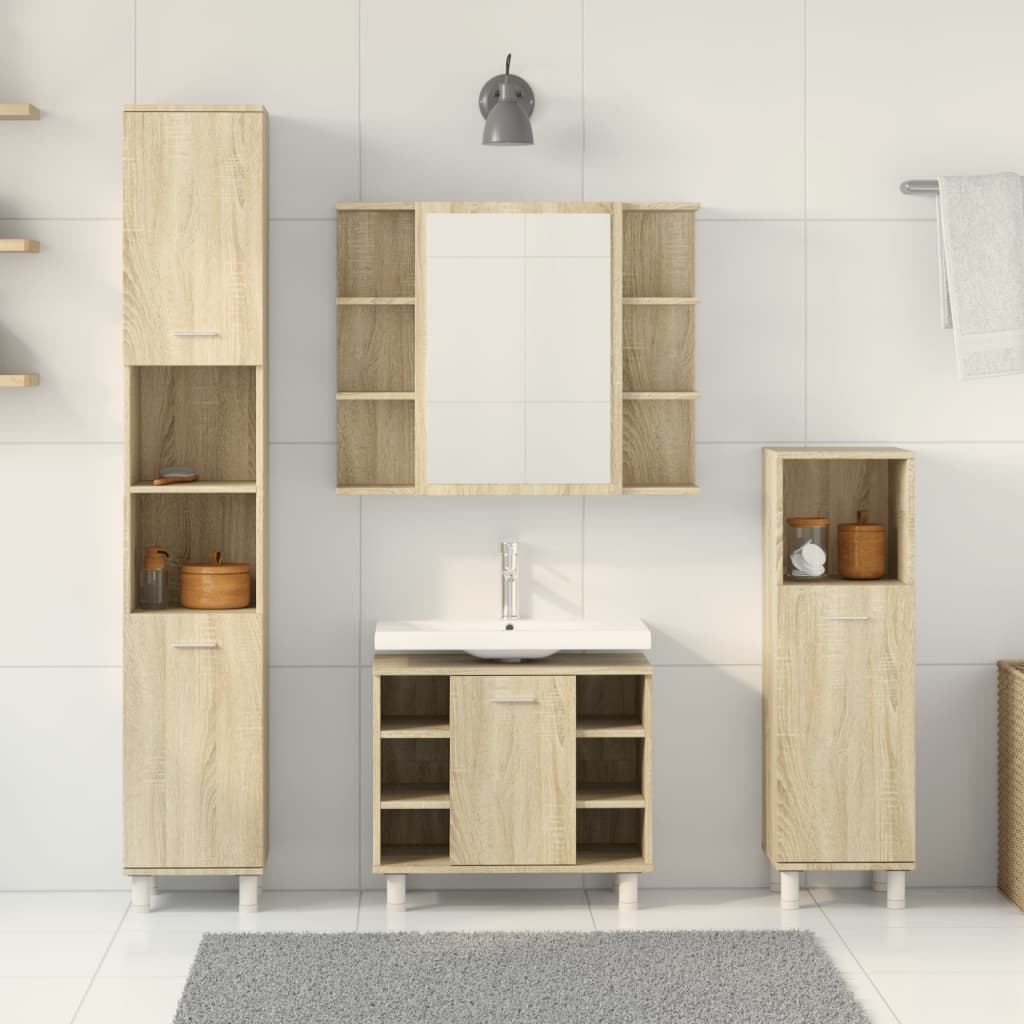 Ensemble de meubles de salle de bain 4 pcs chêne sonoma