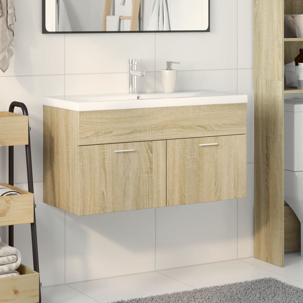 Armoire lavabo de salle de bain et bassin intégré chêne sonoma