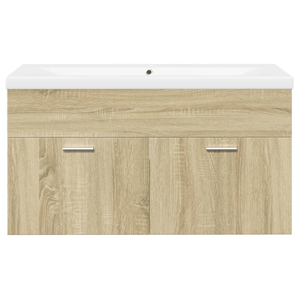 Armoire lavabo de salle de bain et bassin intégré chêne sonoma