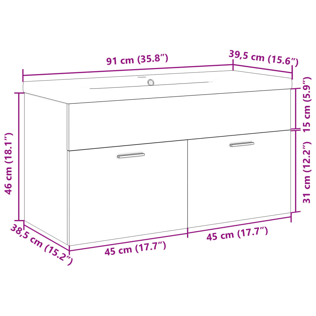 Armoire lavabo de salle de bain et bassin intégré chêne sonoma