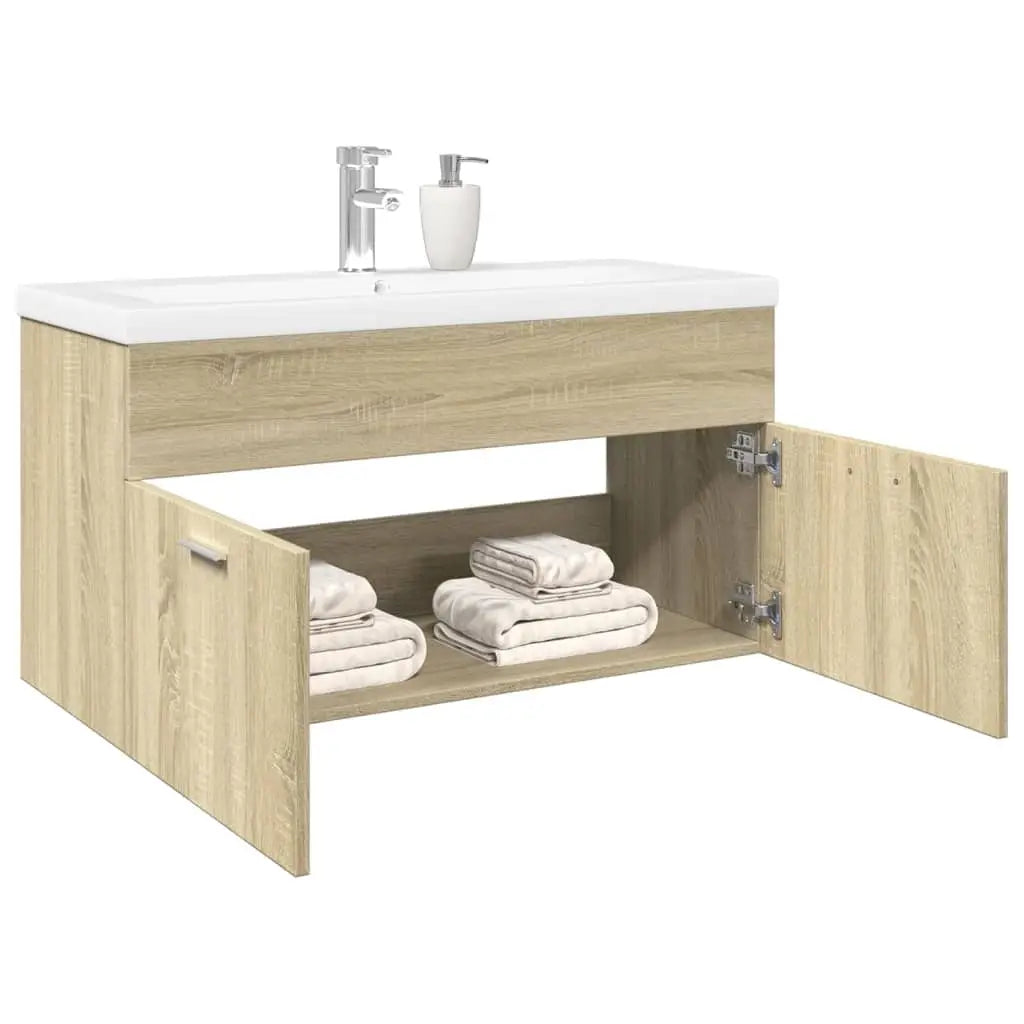 Armoire lavabo de salle de bain et bassin intégré chêne sonoma - XIOS