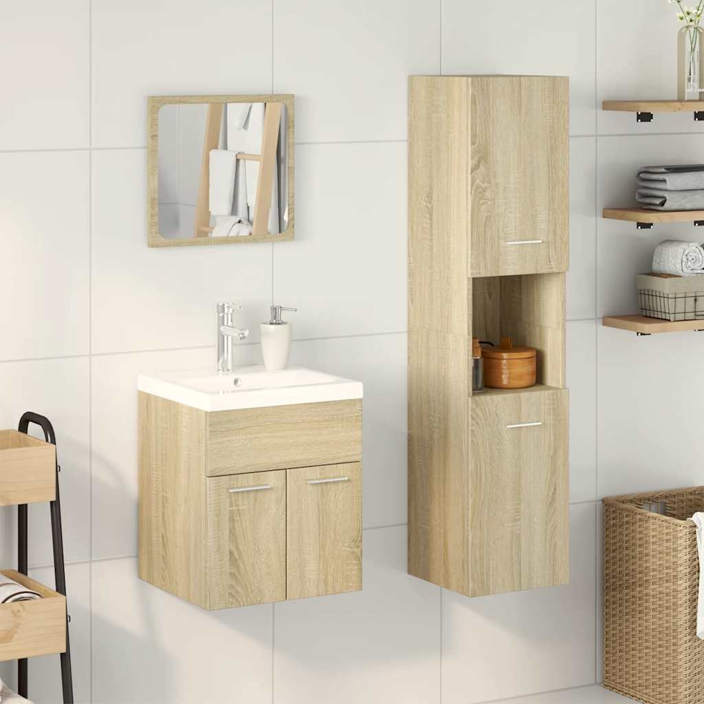 Ensemble de meubles de salle de bain 4 pcs chêne sonoma