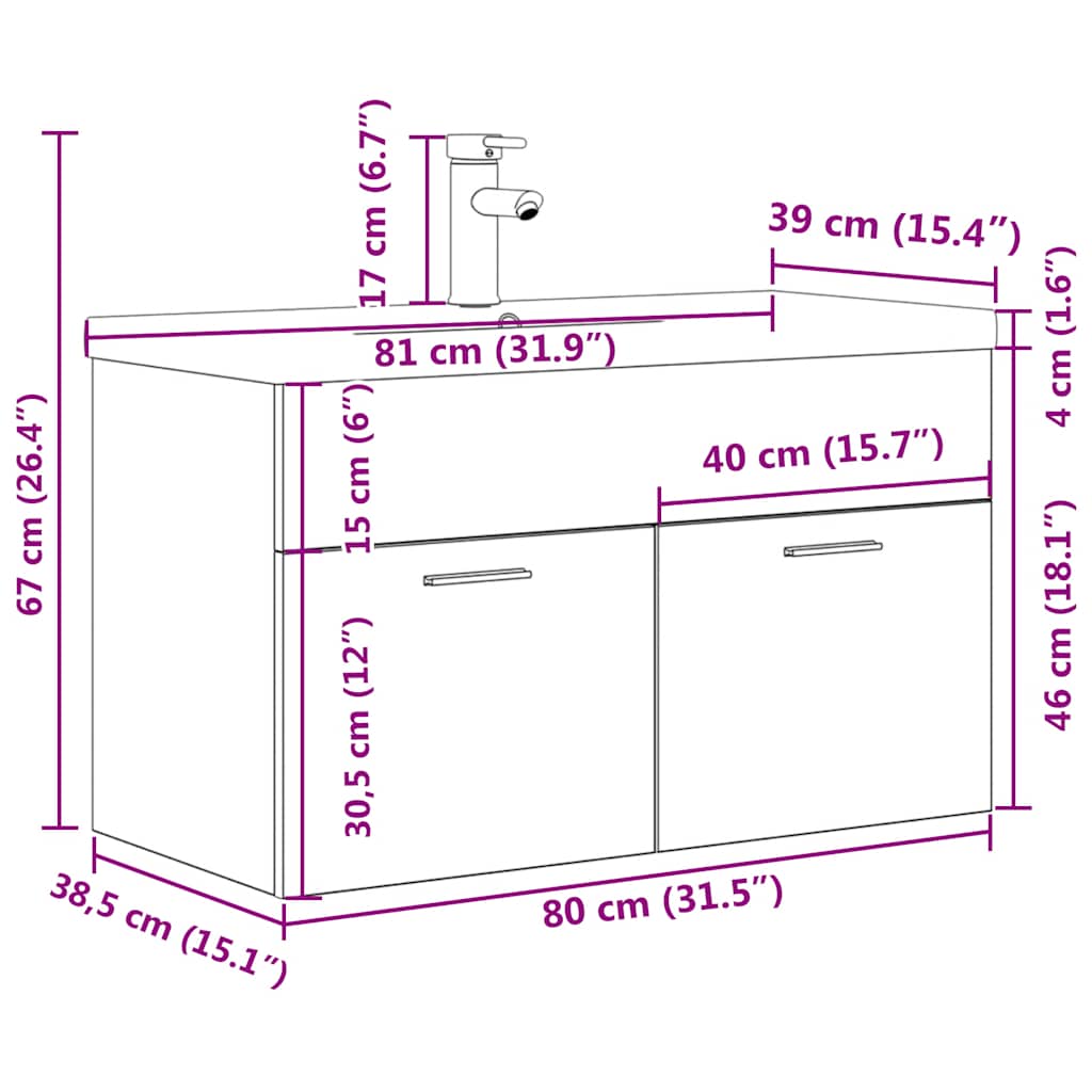 Armoire lavabo de salle de bain et vasque et robinet intégrés