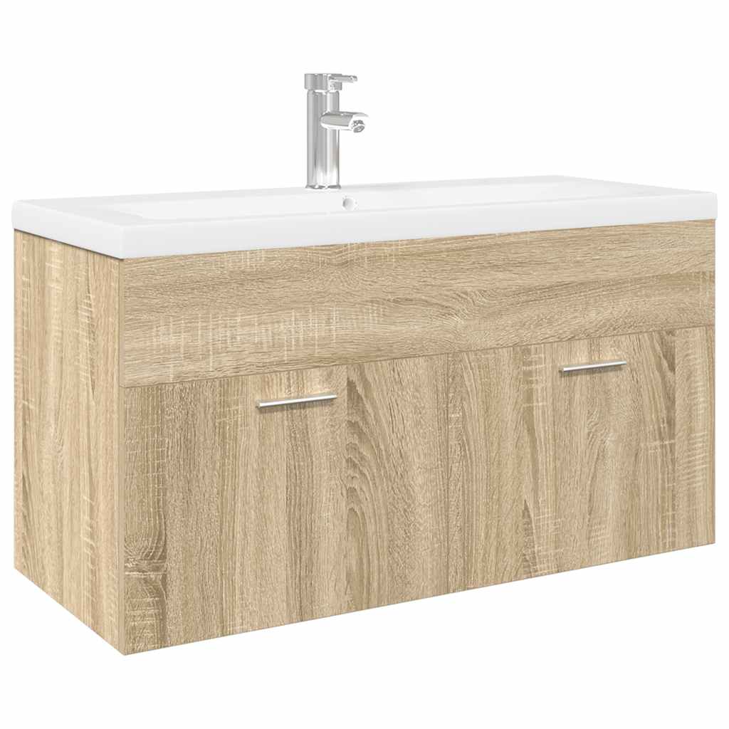Armoire lavabo de salle de bain et bassin intégré chêne sonoma