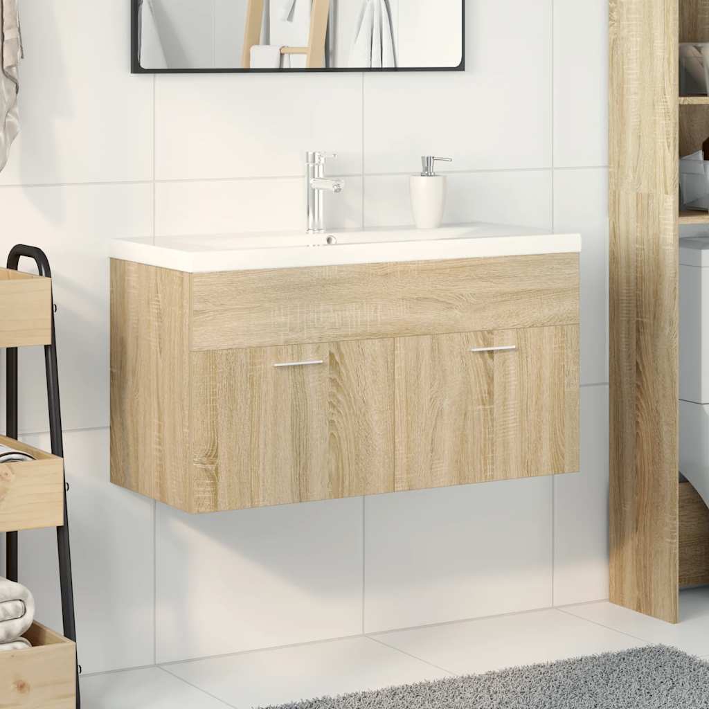 Armoire lavabo de salle de bain et bassin intégré chêne sonoma