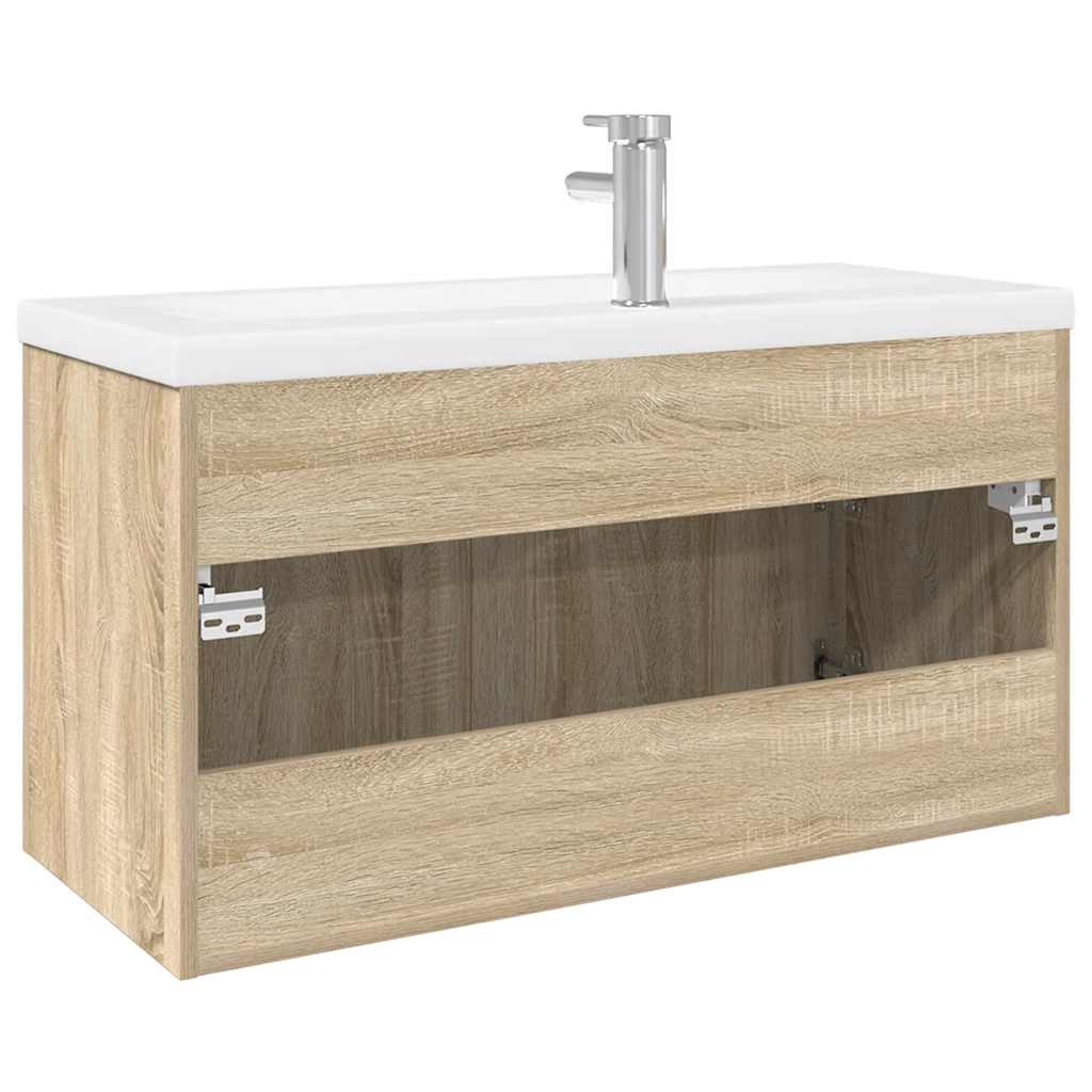 Armoire lavabo de salle de bain et bassin intégré chêne sonoma