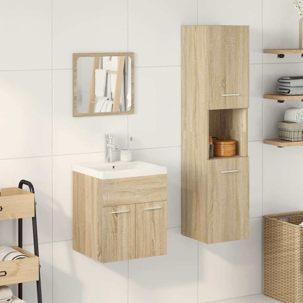 Ensemble de meubles de salle de bain 4 pcs chêne sonoma