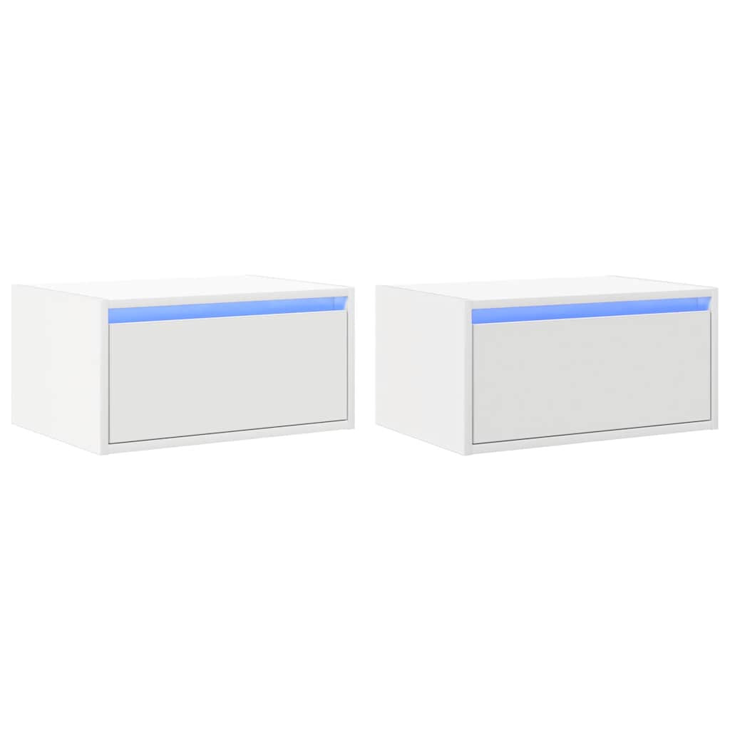 Tables de chevet murales avec lumières LED 2 pcs blanc - XIOS