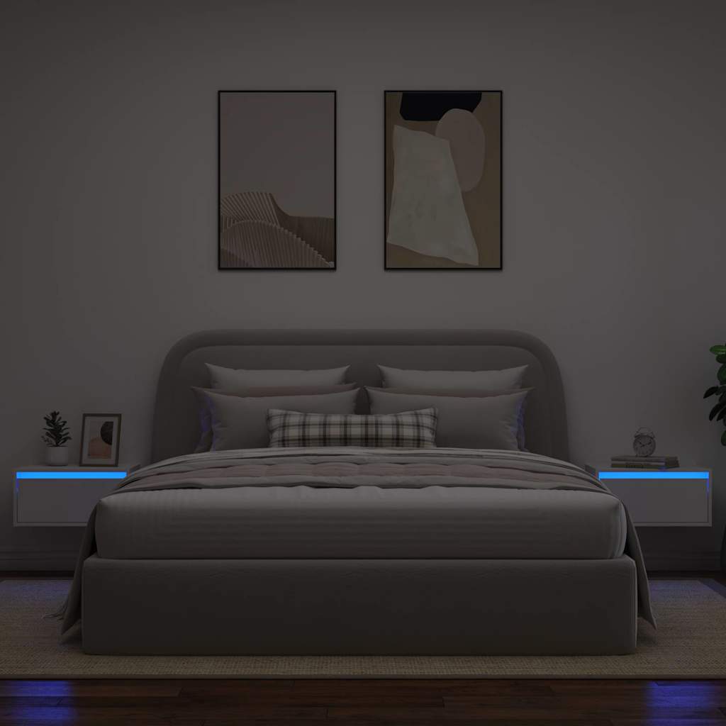 Tables de chevet murales avec lumières LED 2 pcs blanc - XIOS