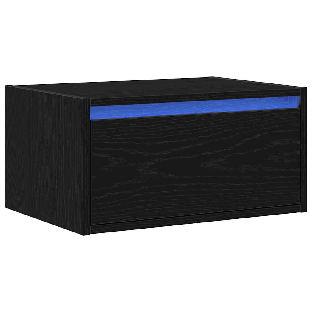 Table de chevet murale avec lumières LED chêne noir - XIOS