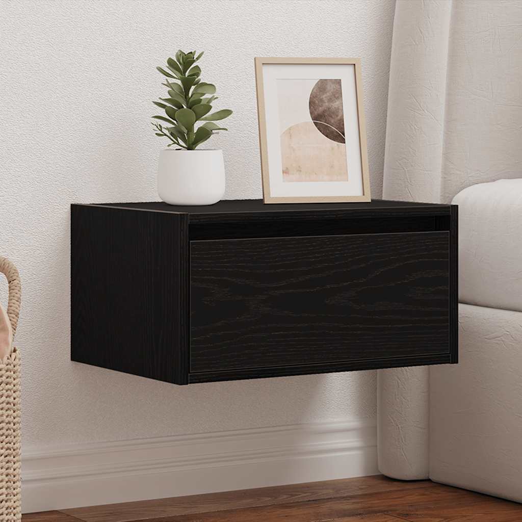 Table de chevet murale avec lumières LED chêne noir - XIOS